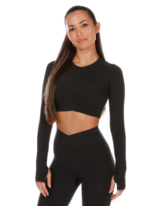 Women's Streetwear Long Sleeve T-shirt -Cross Over Long Sleeve - Black