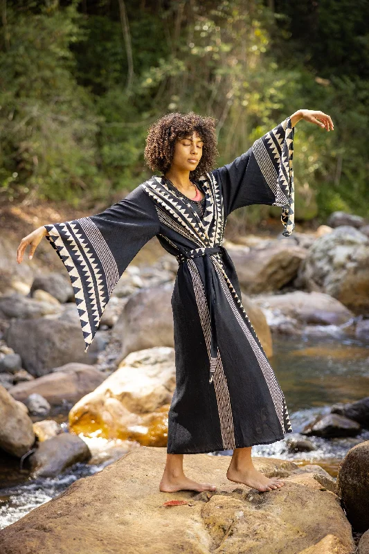 Kimono for Evening Wear-ELGA Womens Kimono Robe Arm Flairs Soft Breathable Rayon Festival Black and White Tribal African Patterns Elegant Boho Pyjama AJJAYA Kimono for Evening Wear-ELGA Womens Kimono Robe Arm Flairs Soft Breathable Rayon Festival Black and White Tribal African Patterns Elegant Boho Pyjama AJJAYA