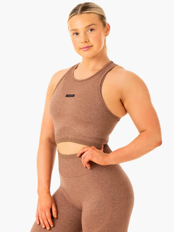 Women's Printed Camis -Excel Seamless Tank - Mocha Marl