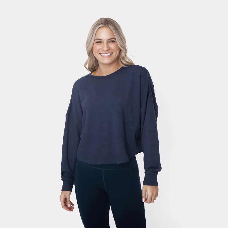 Women's Graphic Long Sleeve T-shirt -Exhale Long Sleeve - Navy
