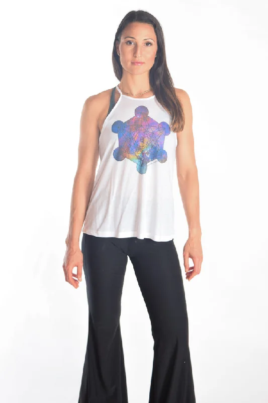 Women's Soft Cami Tops with Adjustable Straps -Flowy High Neck Tank with Metatron