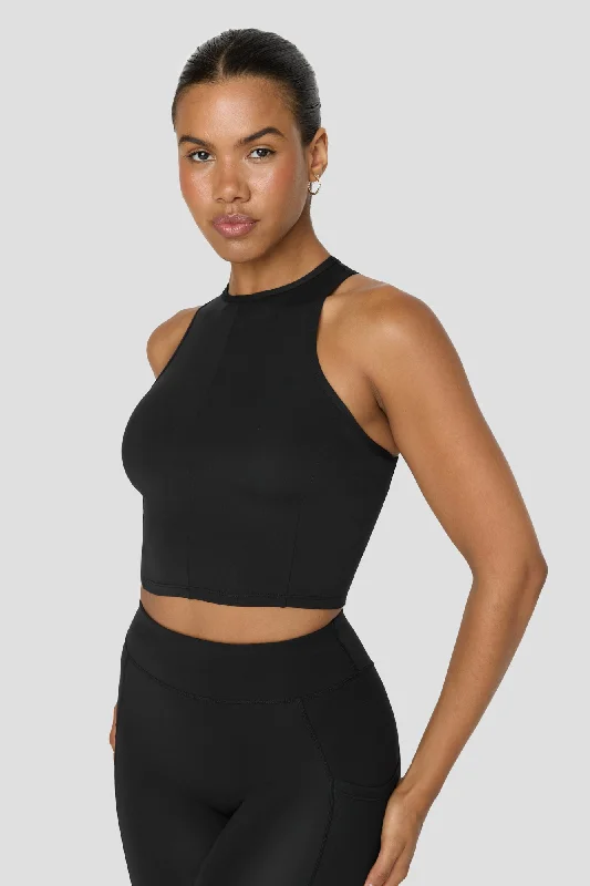 Women's Tank Tops with Front Knot Detail -FORMTECH OPEN BACK RACER TANK - BLACK