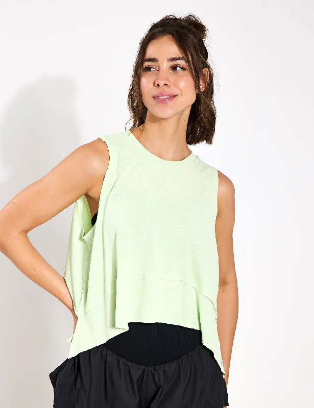 Women's Tank Tops with Ruffled Detail -Tempo Tank - Lemon Grass