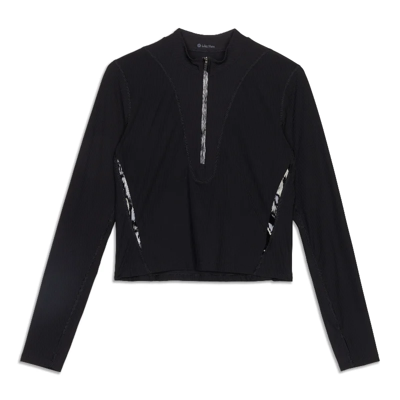 Women's Stylish Long Sleeve T-shirt for Fashionable Comfort -Gloss Trim Long Sleeve Running Half-Zip - Resale Women's Stylish Long Sleeve T-shirt for Fashionable Comfort -Gloss Trim Long Sleeve Running Half-Zip - Resale