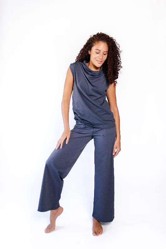 Women's Satin Tank Tops for Evening Wear -Goddess Tank - Navy Blue