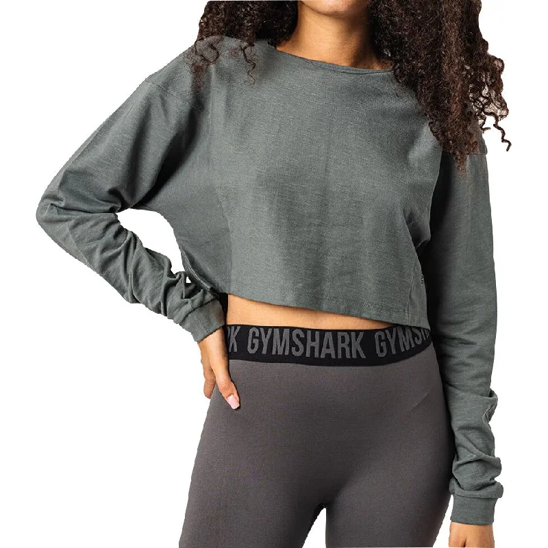 Women's Comfort Fit Long Sleeve T-shirt -Gymshark Pause Dipped Shoulder Long Sleeve Womens Training Top - Grey