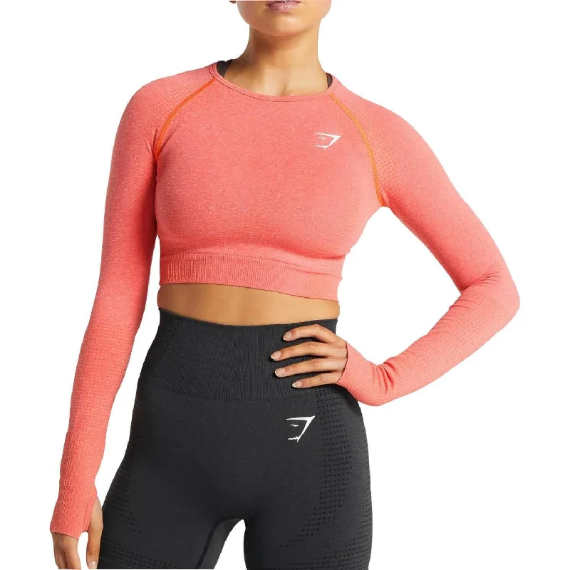 Women's Comfortable V-neck Long Sleeve T-shirt -Gymshark Vital Seamless 2.0 Crop Long Sleeve Womens Training Top - Pink Women's Comfortable V-neck Long Sleeve T-shirt -Gymshark Vital Seamless 2.0 Crop Long Sleeve Womens Training Top - Pink