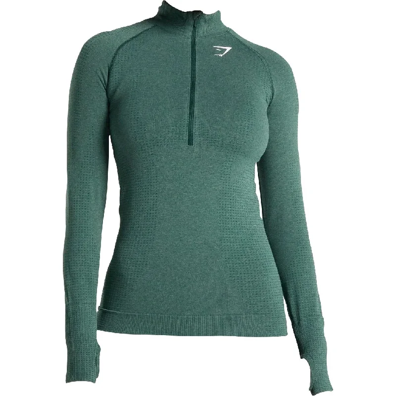 Women's Slim-fit Long Sleeve T-shirt -Gymshark Vital Seamless Half Zip Long Sleeve Womens Training Top - Green