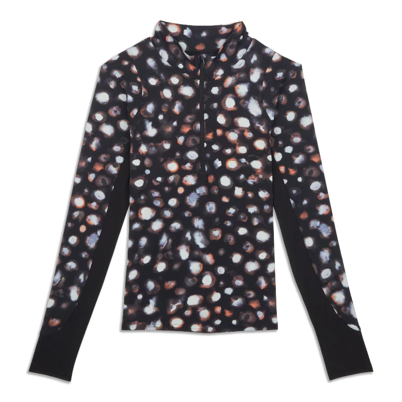 Women's Simple Long Sleeve T-shirt with Sleeve Details -Half-Zip Long Sleeve Shirt - Resale