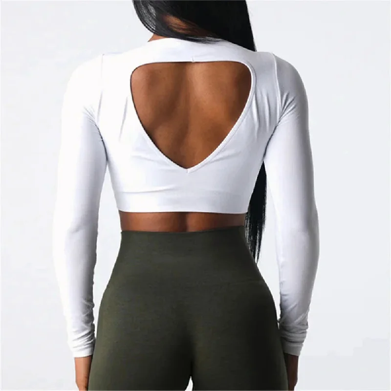 Women's Colorful Long Sleeve T-shirt -Halter heart yoga top temperament slim long sleeve T-shirt yoga dress OK29 3colors Women's Colorful Long Sleeve T-shirt -Halter heart yoga top temperament slim long sleeve T-shirt yoga dress OK29 3colors