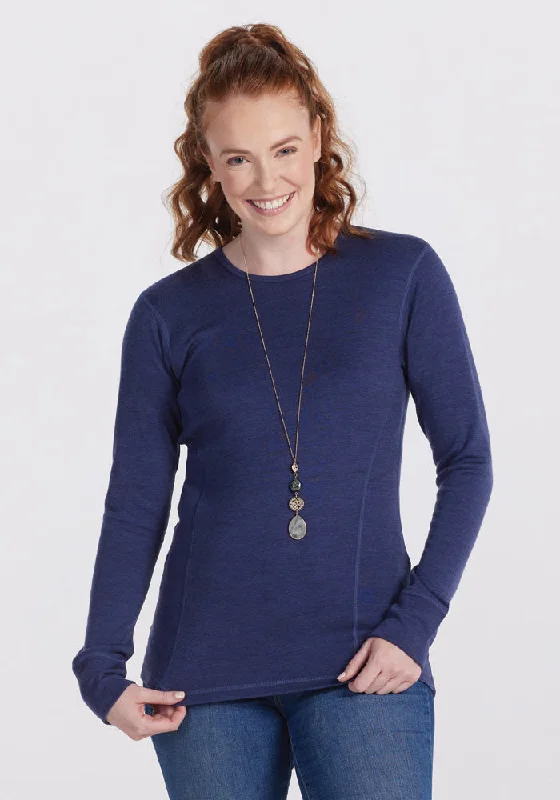 Women's T-shirt with Long Sleeves for Cold Weather -Hannah Long Sleeve Top - Navy Melange Women's T-shirt with Long Sleeves for Cold Weather -Hannah Long Sleeve Top - Navy Melange