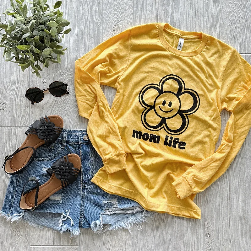 Women's Long Sleeve T-shirt with Graphic Design -Happy Flower • Yellow Long Sleeve