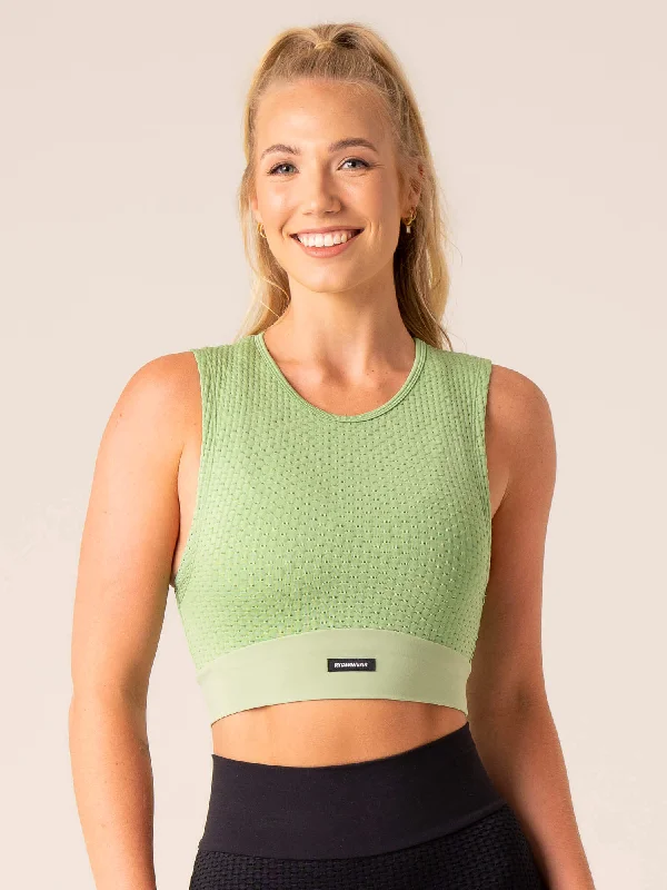 Women's Tank Tops for Fall -Honeycomb Seamless Tank - Sage