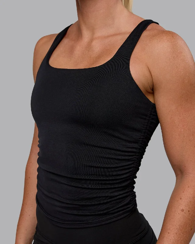 Women's Tank Tops with Strappy Back -Ignite Scrunch Side Tank - Black