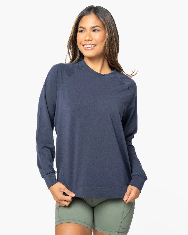 Women's Workout Long Sleeve T-shirt -Infinity Full Length Long Sleeve - Navy