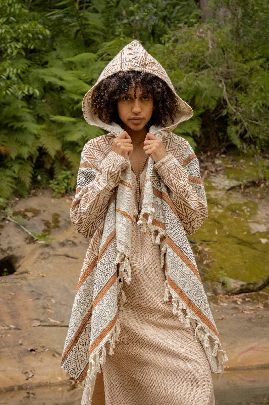 Lightweight Kimono-JAPOMONO Hooded Jacket Kimono Poncho Hybrid Large Hood and Pockets Handmade Naturally Dyed Block Printed Tribal Pattern Festival AJJAYA Lightweight Kimono-JAPOMONO Hooded Jacket Kimono Poncho Hybrid Large Hood and Pockets Handmade Naturally Dyed Block Printed Tribal Pattern Festival AJJAYA