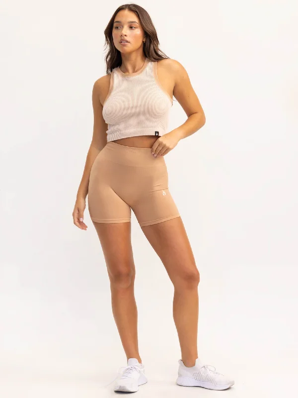 Women's Racerback Tank Tops -Lift 2.0 Rib Seamless Tank - Tan/White