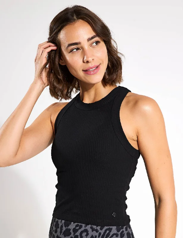 Women's Boho Camisoles for Summer Look -Harmony Tank Top - Black Rib