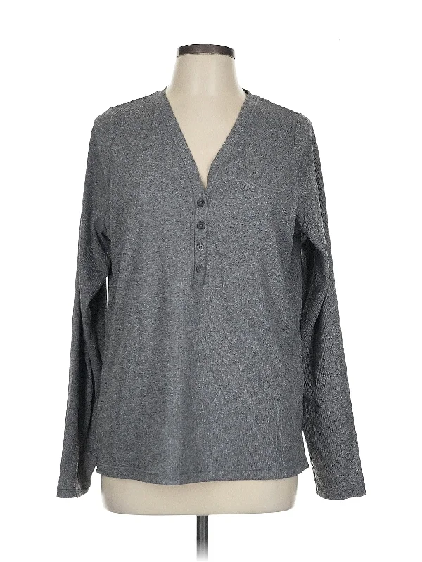 Women's Relaxed Long Sleeve T-shirt for Cool Nights -Long Sleeve Henley