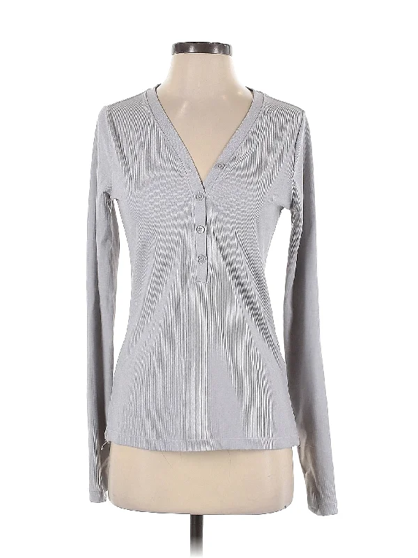 Women's Relaxed Fit Long Sleeve T-shirt with Cuffs -Long Sleeve Henley