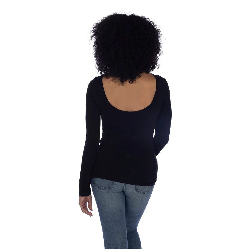 Women's Lightweight Long Sleeve Tee -Long Sleeve Back Scoop Top