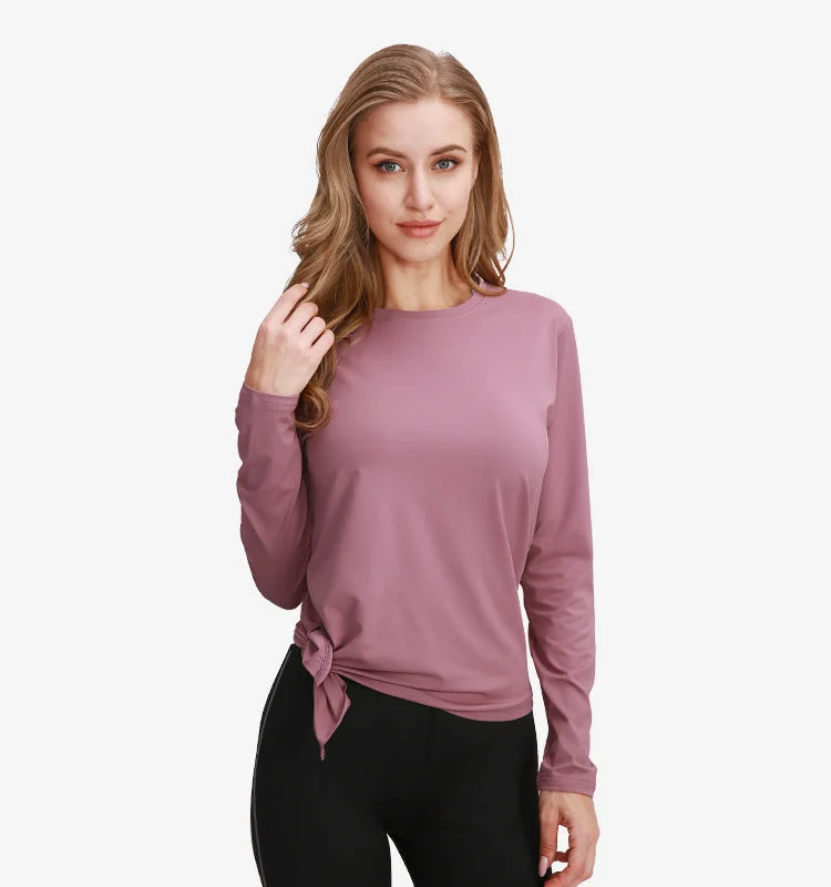 Women's Long Sleeve Tee with Relaxed Fit for Casual Wear -Long Sleeve Top with Side Tie Women's Long Sleeve Tee with Relaxed Fit for Casual Wear -Long Sleeve Top with Side Tie
