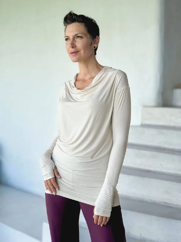 Women's Comfortable V-neck Long Sleeve Tee -Long Sleeve Waterfall Top