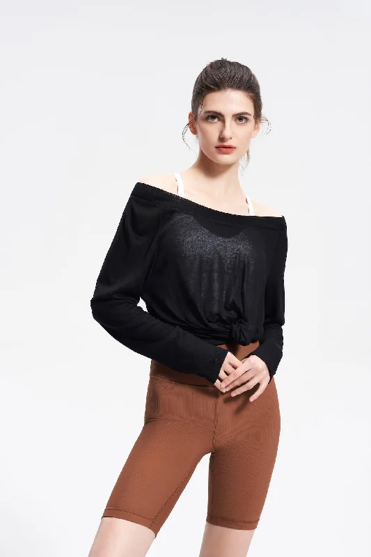 Women's Elegant Long Sleeve T-shirt with Print -Luciana Wide Collar Long Sleeve