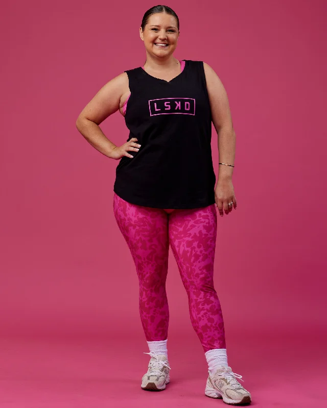 Women's High Neck Tank Tops for Summer -Luna FLXCotton Longline Tank - Black-Ultra Pink