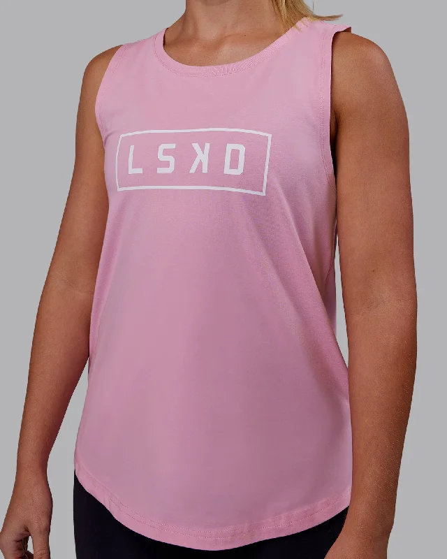 Women's Stretchable Tank Tops -Luna FLXCotton Longline Tank - Bubblegum-White