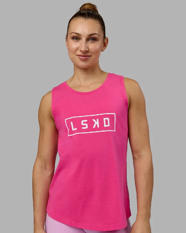 Women's V-neck Tank Tops for Casual Style -Luna FLXCotton Longline Tank - Ultra Pink-White
