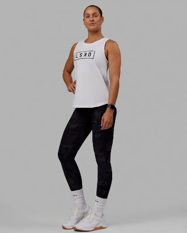 Women's Cold Shoulder Tank Tops -Luna FLXCotton Longline Tank - White-Black