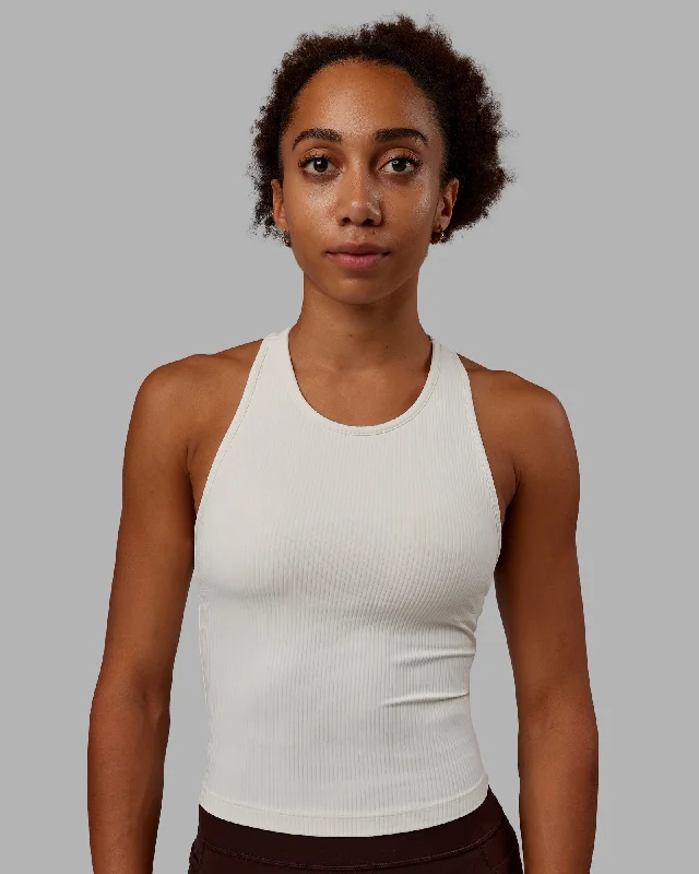 Women's Elegant Tank Tops for Evening Wear -Luxe Ribbed Flow Performance Tank with Shelf Bra - Off White