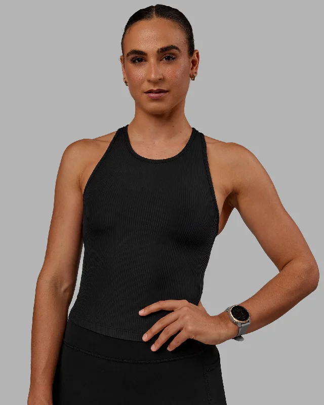Women's Sexy Sleeveless Tops -Luxe Ribbed Flow Shelf Bra Performance Tank - Black