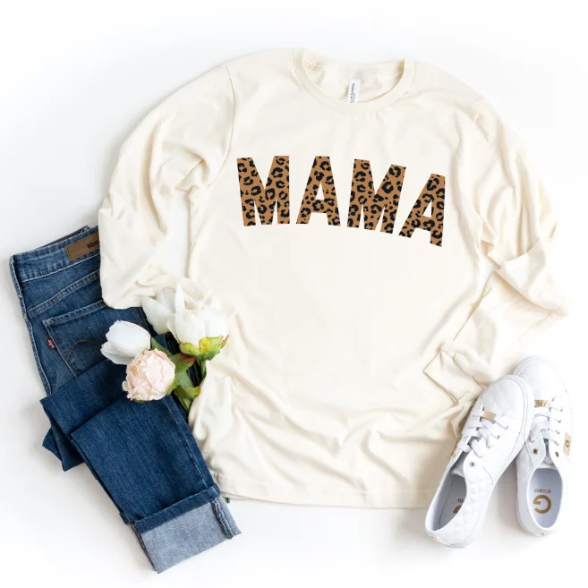 Women's Basic Long Sleeve Shirt -MAMA Cheetah • Long Sleeved