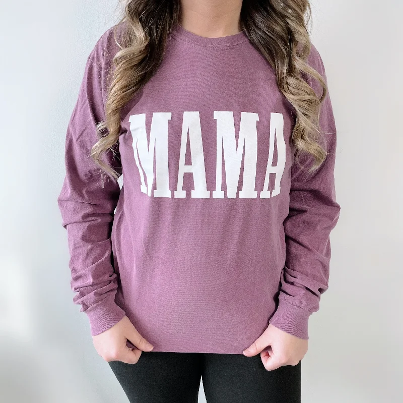 Women's Long Sleeve T-shirt with Long Sleeves -MAMA • Plum Long Sleeve