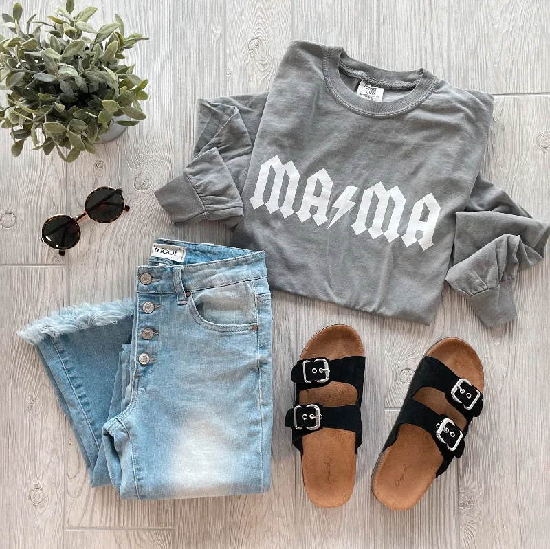 Women's Fashionable Long Sleeve T-shirt -MAMA Rocker • Gray Long Sleeve