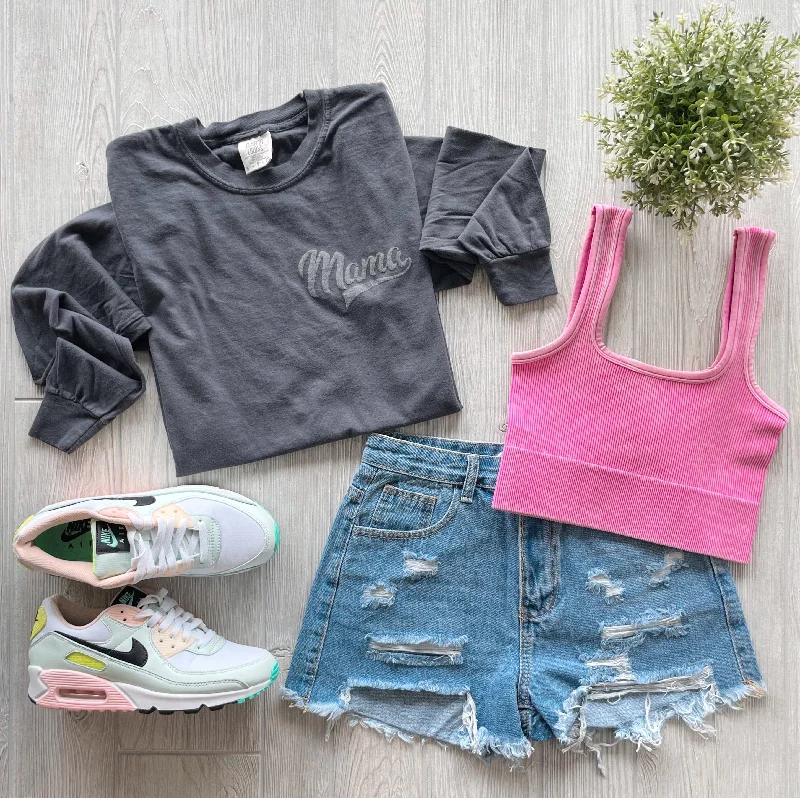 Women's Basic Long Sleeve T-shirt -Mama Sporty • Charcoal Long Sleeve