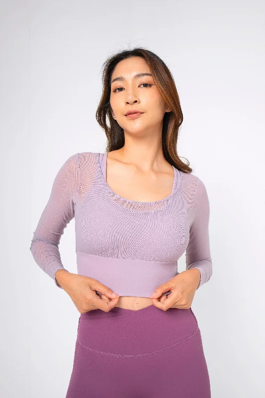 Women's Trendy Long Sleeve Shirt with Easy Fit -Mindful Mesh Long Sleeve [2-Piece Top Only]