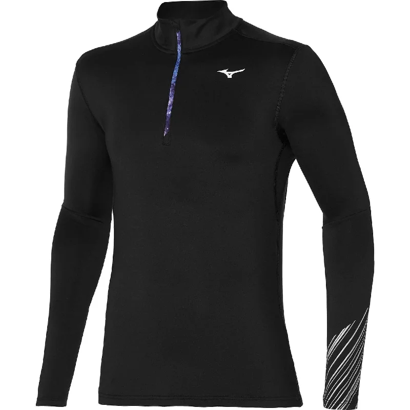 Women's Stylish Casual Long Sleeve T-shirt -Mizuno Active Warmalite Half Zip Long Sleeve Mens Running Top - Black