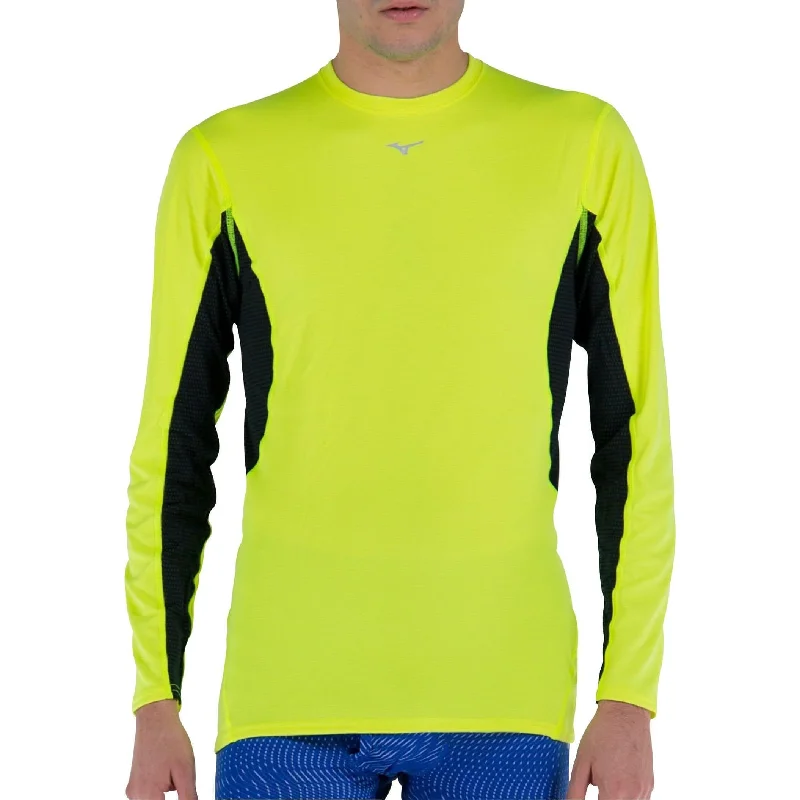 Women's Long Sleeve T-shirt with Graphic Design -Mizuno Breath Thermo Mid Weight Long Sleeve Mens Running Top - Yellow