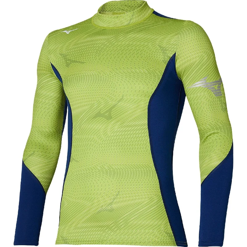 Women's Long Sleeve T-shirt with Text Print -Mizuno Virtual Body G3 Mock Neck Long Sleeve Mens Running Top - Green