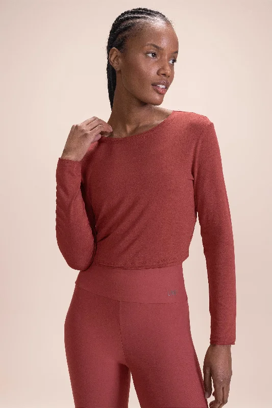 Women's Cozy Long Sleeve Shirt for Easy Dressing -ML Flow Long Sleeve Cropped T-Shirt
