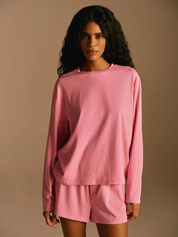 Women's Long Sleeve Graphic T-shirt -Modal Long Sleeve T-shirt - Candy Pink