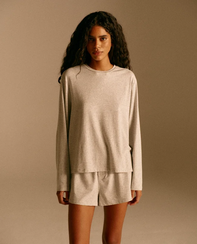 Women's Casual Fit Long Sleeve T-shirt -Modal Long Sleeve T-shirt - Light Grey Melange Women's Casual Fit Long Sleeve T-shirt -Modal Long Sleeve T-shirt - Light Grey Melange