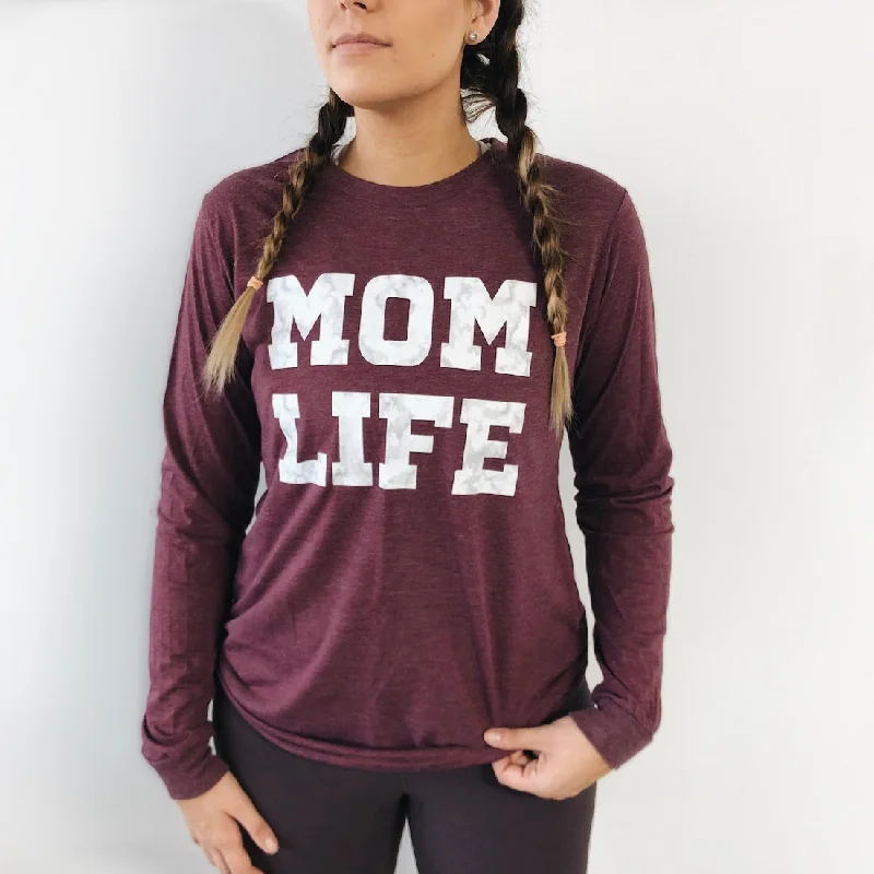 Women's Cozy Casual Long Sleeve T-shirt -MOM LIFE Marble • Heather Maroon Long Sleeve Women's Cozy Casual Long Sleeve T-shirt -MOM LIFE Marble • Heather Maroon Long Sleeve