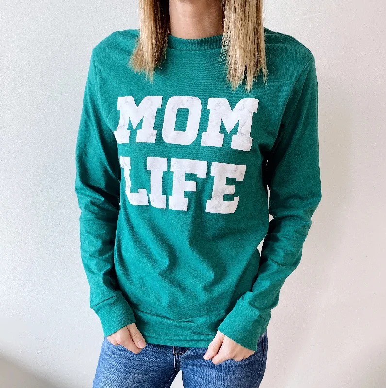 Women's Soft Cotton Long Sleeve T-shirt for Spring -Mom Marble • Emerald Long Sleeve Women's Soft Cotton Long Sleeve T-shirt for Spring -Mom Marble • Emerald Long Sleeve