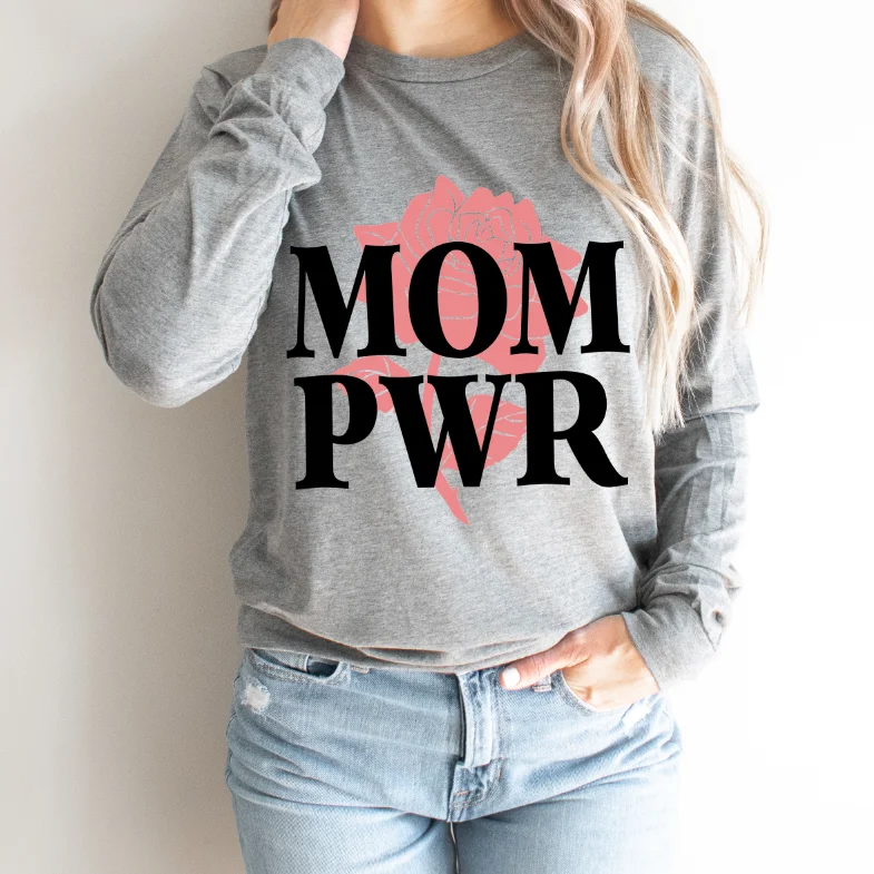Women's Printed Long Sleeve Shirt -MOM PWR • Long Sleeve