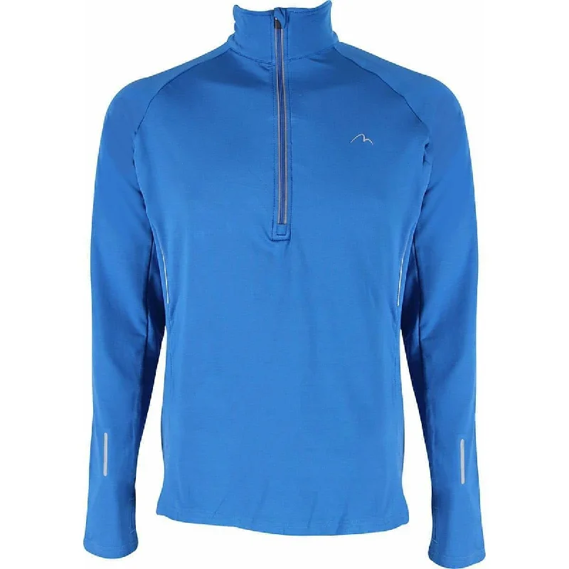 Women's T-shirt with Long Sleeves and V-neck -More Mile Alaska Half Zip Long Sleeve Mens Running Top - Blue Women's T-shirt with Long Sleeves and V-neck -More Mile Alaska Half Zip Long Sleeve Mens Running Top - Blue