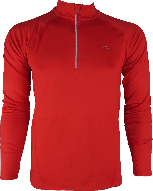 Women's Sporty Long Sleeve T-shirt for Workout -More Mile Vivid Half Zip Long Sleeve Mens Running Top - Red